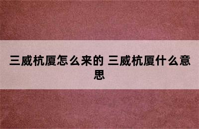 三威杭厦怎么来的 三威杭厦什么意思